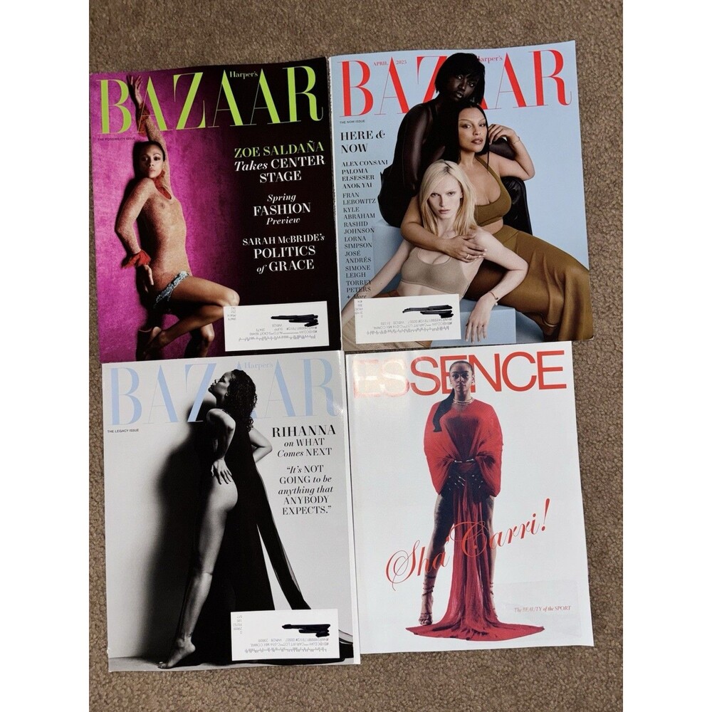 Harper's Bazaar and Essence Magazine Lot of 4 Rihanna Zoe Saldana Sha Carri